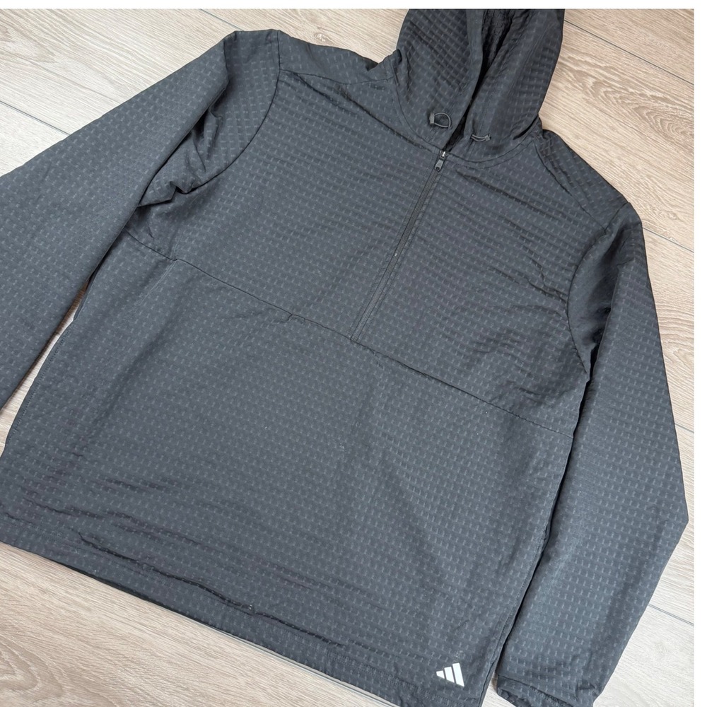 Adidas Mens Hoodie 1/4 Zip Waffle Knit Pullover Black XL